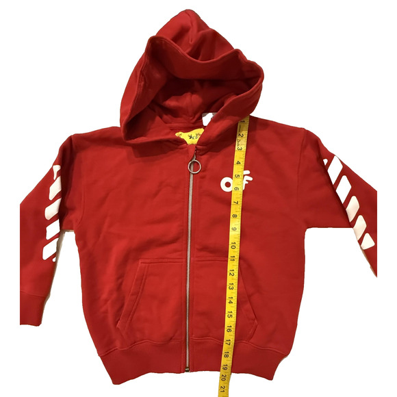 Off-White Hoodie Youth 6 Red Zip Up OFF Logo Diagonal Stripes Boys Girls NEW - Picture 8 of 10